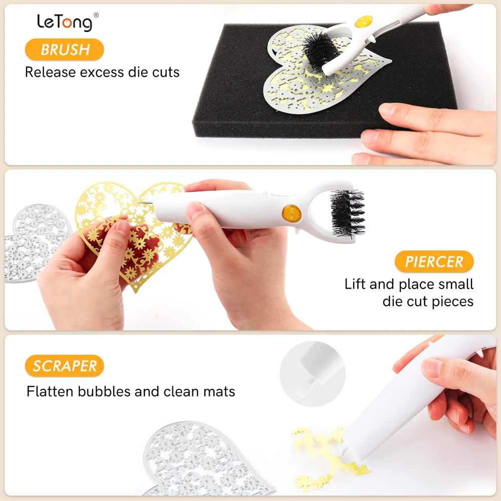 Die Brush Tool 3 In 1 Die Brush Piercer Scraper Weeding Tools for Removing Excess Paper From Dies with Foam Pad