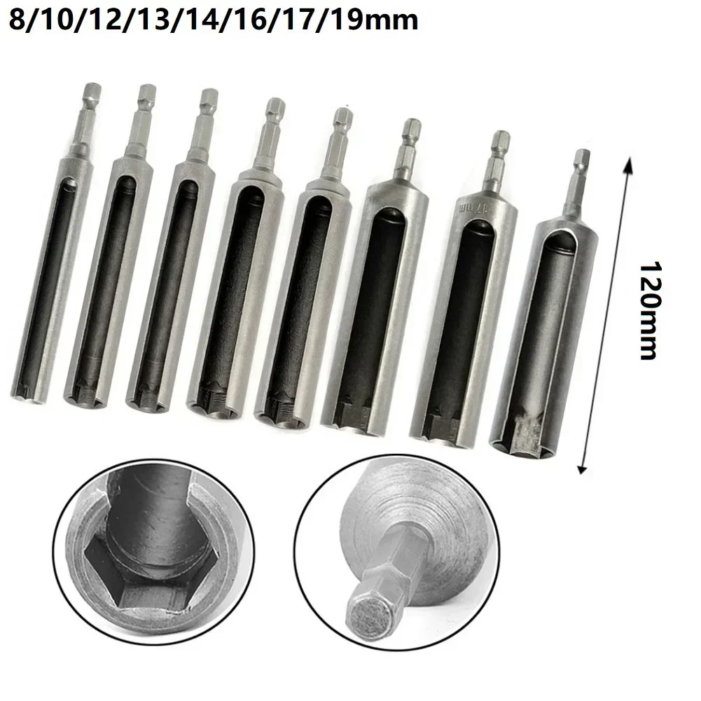 Hex Nut Driver Socket Slotted Quick Change Hex Shank Slotted Drill Bit Socket Wrench Tool 8-19mm Long Deep Open 120mm 120mm