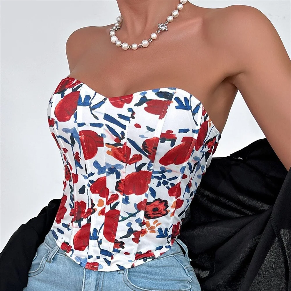 Instagram sexy Spice girls Shapewear backless beauty back wrap breast rhomboid fish bone waist vest wearing floral print