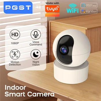 1080P Wireless IP Camera with Auto Tracking Indoor WiFi Smart Home Camera Work with TUYA APP Remote Control Works with Alexa 1