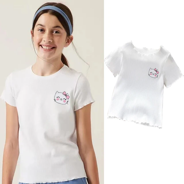 Футболки для маленьких девочек, детские топы для девочек, одежда для малышей, футболки с коротким рукавом, детская одежда в рубчик 1