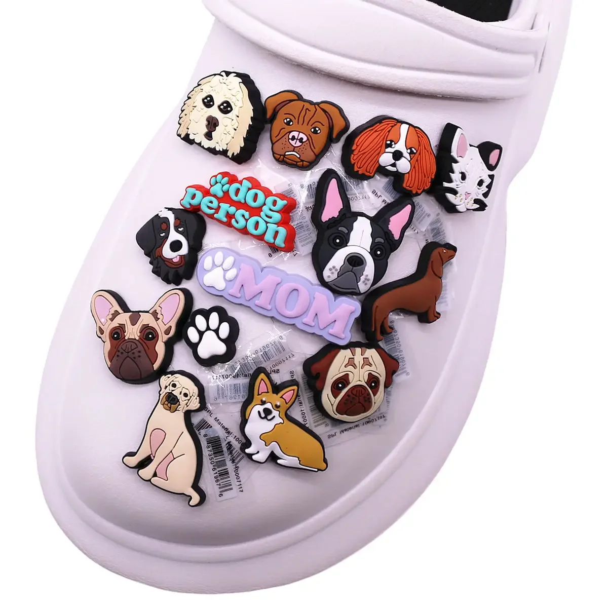 Shoe charms shoe decorations 1pcs Original Cute Pets PVC Shoe Charms Funny Pug Designer Sandal Upper Decoration Accessories Bulldog Dog Cat Clog Pins Buckle