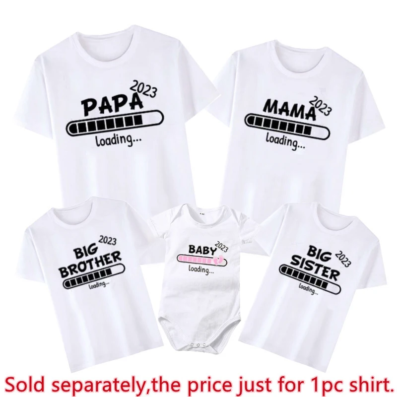 

Funny Papa Mama Baby Loading 2023 Print Family Matching Shirts Big Sister Brother Announcement Tshirt Cotton Family Look Outfits