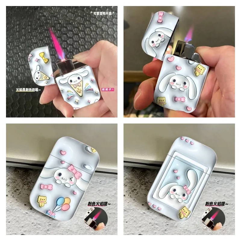 

Sanrio new cute creative kawaii cartoon series animation Cinnamoroll windproof pink flame net red KTV bar cigarette lighter gift