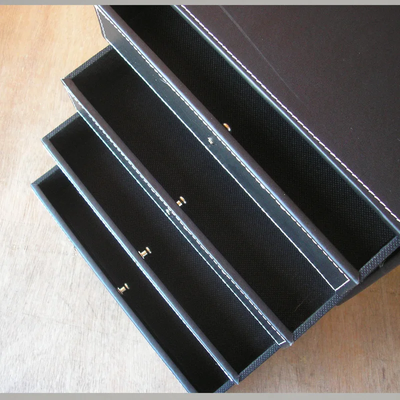office 4-drawer wooden leather desk a4 file cabinet drawer box table organizer document stationery holder rack tray case 1091A