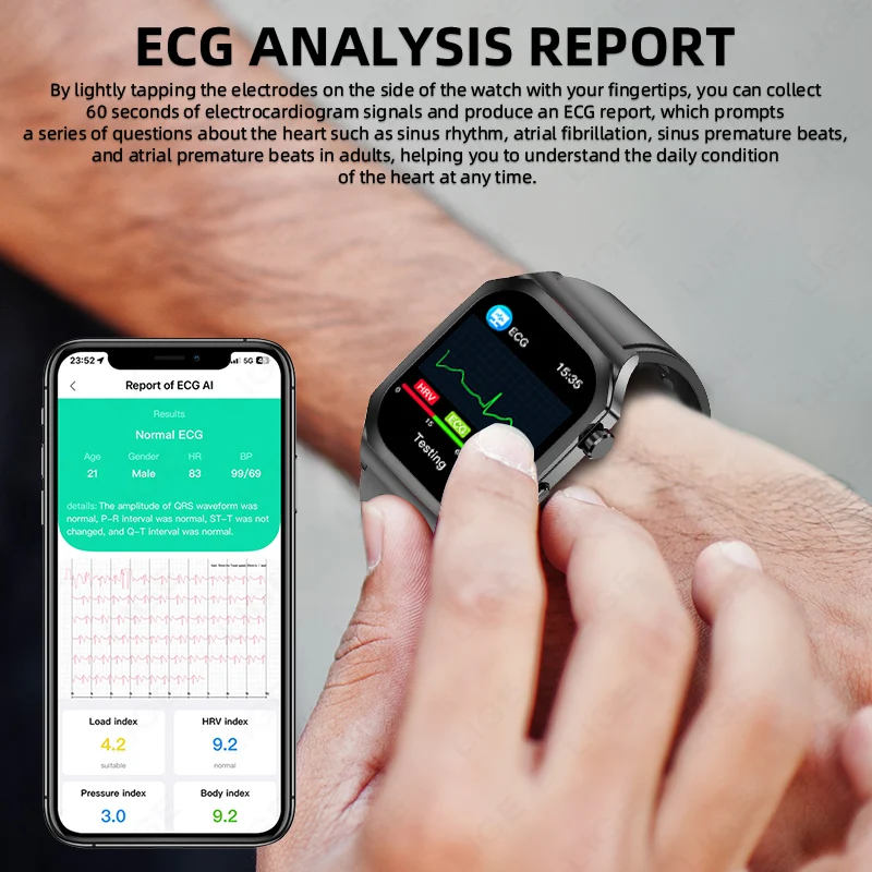 LIGE ECG+PPG Smart Watch Men Women Blood Lipid Uric Acid AI Diagnostic Detector Body Temperature Health Tracker Smartwatch New