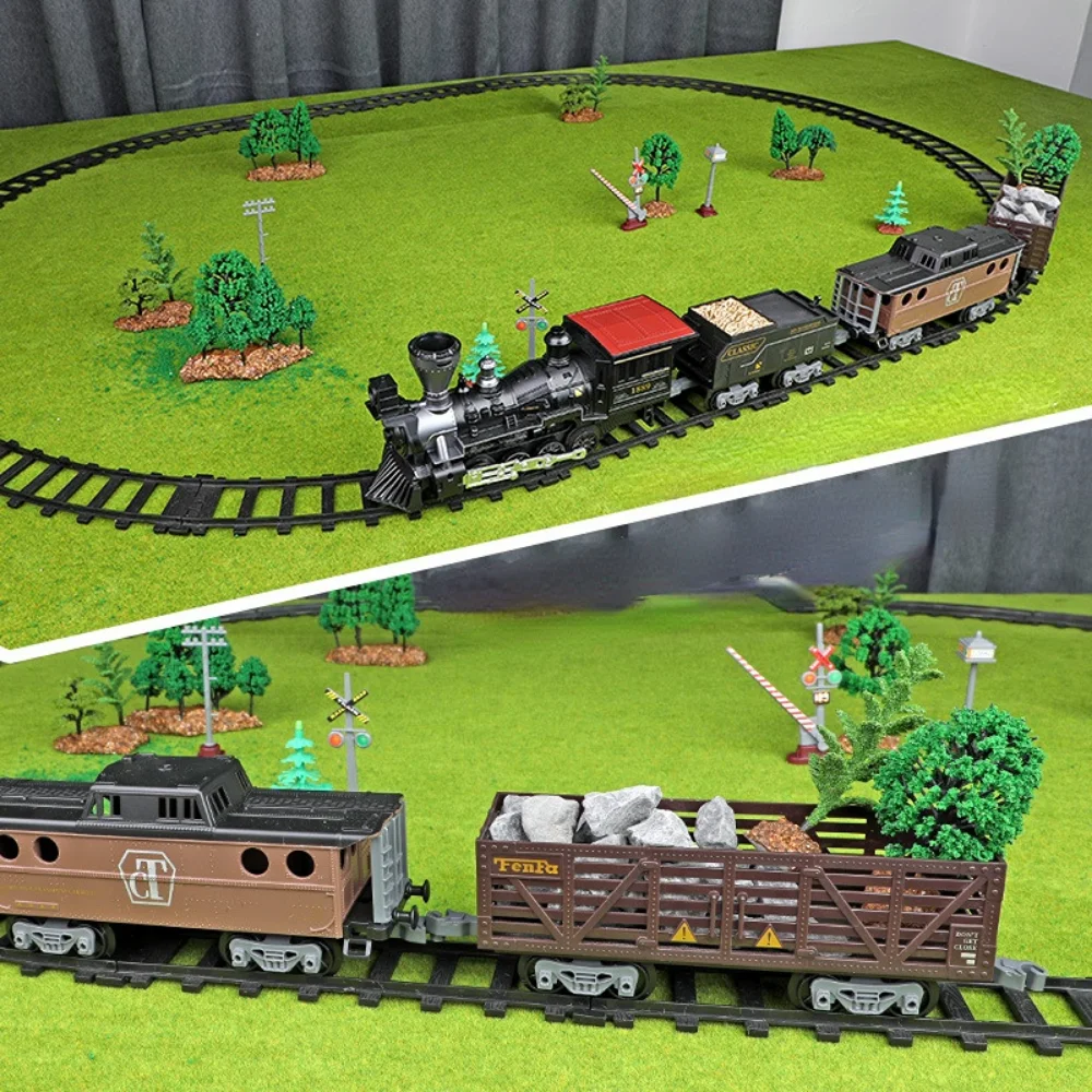 Electric Train Toy Remote Control Smoking Locomotive Rails Assemble DIY Tracks Set Children