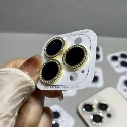 Diamond Flash Glitter Brick Camera Lens Protector with Metal Ring Finish - 15proMax(3pcs (Golden)