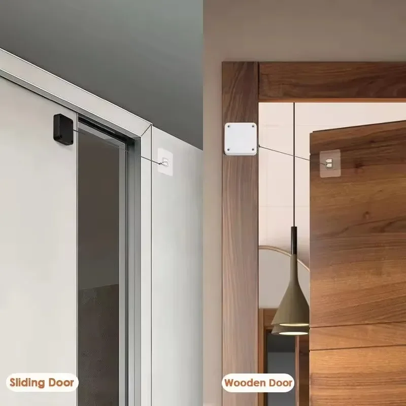 Punch Free Automatic Sensor Door Closer Adjustable Surface Mounted Door Stop Bracket Pull Cord for Home and Commercial Use