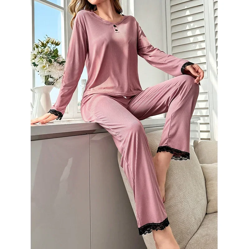 Autumn Winter Pajamas for Women Long Sleeves Milk Silk Pajama Solid Sleepwear Female Soft Loungewear