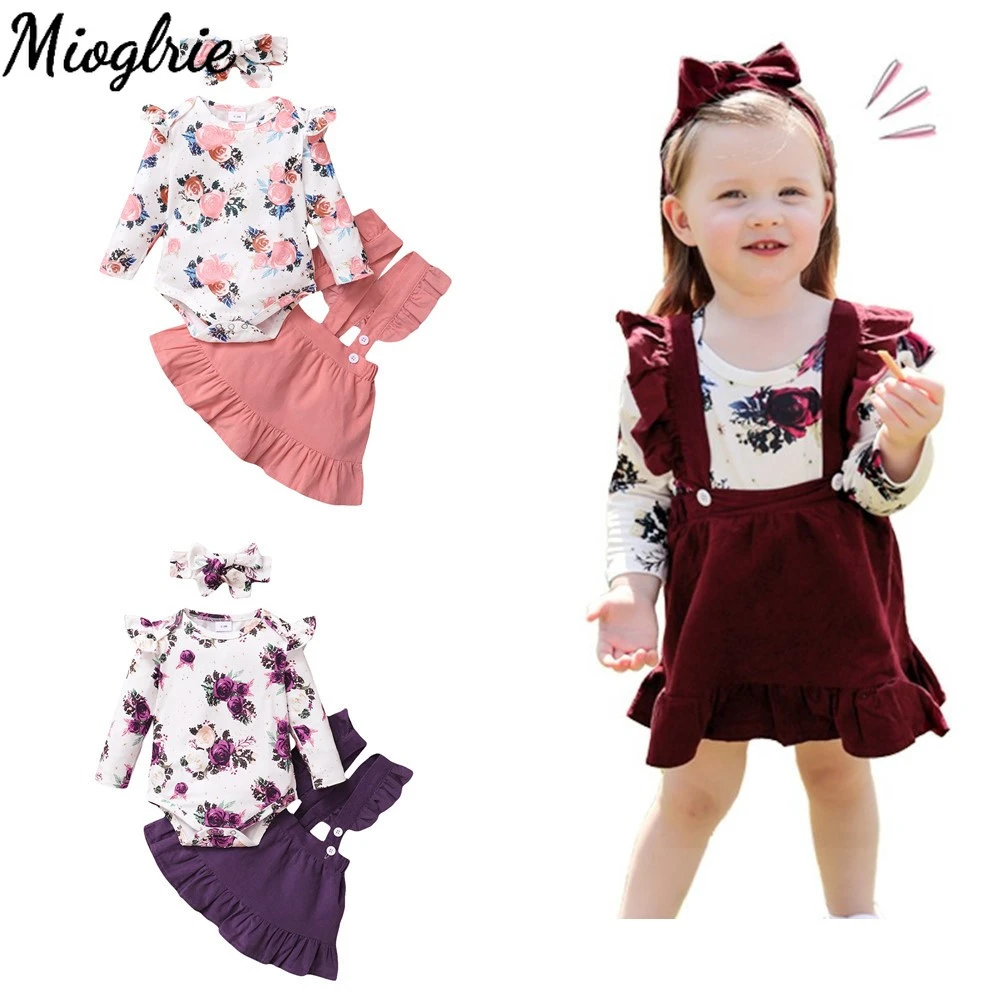 baby clothing set line Ruffled Infant Girl Clothes Floral Baby Girl Clothes Set Newborn Fall Long Sleeve Baby Bodysuit Kids Clothes Girls Headband 3Pcs Baby Clothing Set discount