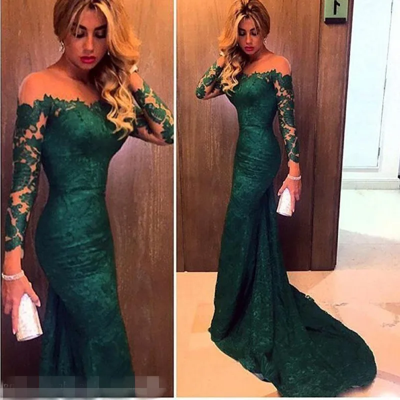 BAZIIINGAAA Luxury Evening Dresses Boat Neck Long Sleeves Mermaid Floor-Length Lace 2022 New for Beading Exquisite Prom Dress