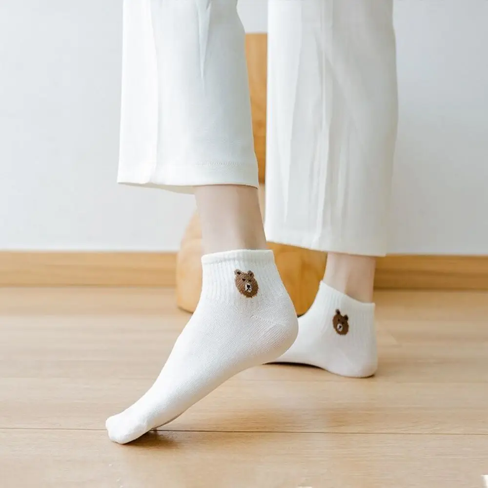 5 Pairs Teddy Bear Ankle Socks Comfy Cute Crew Short Women's Stocking & Hosiery