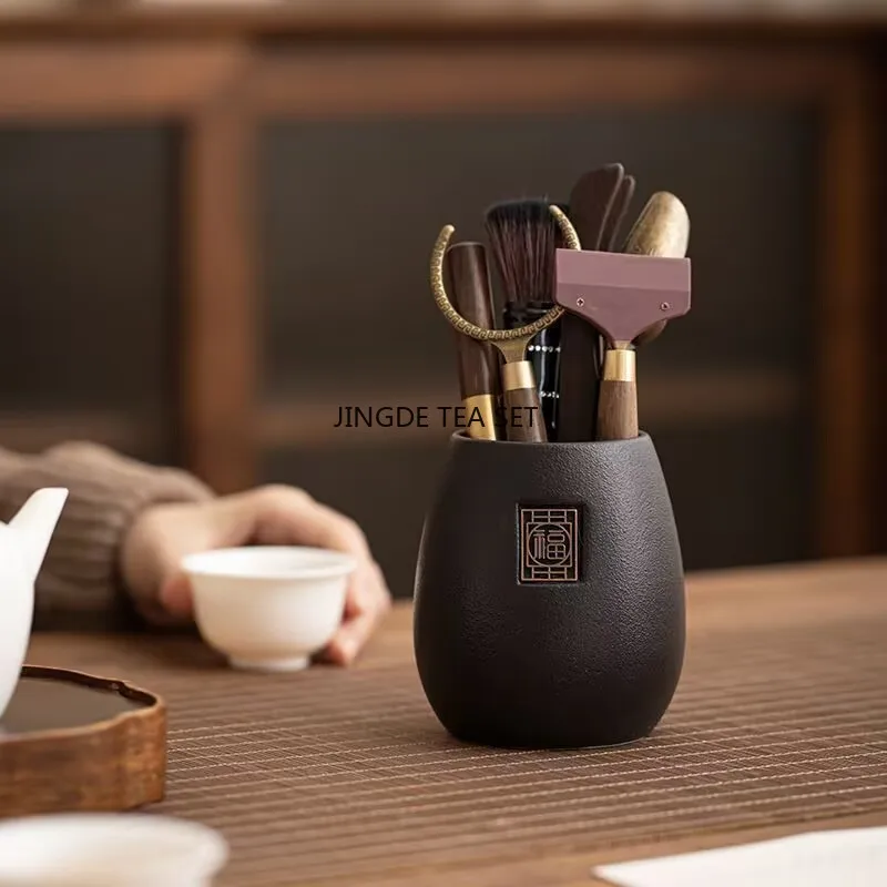Chinese Style Tea Ceremony Six Gentleman Tea Set Table Solid Wood Bamboo Utensils Combination Accessories