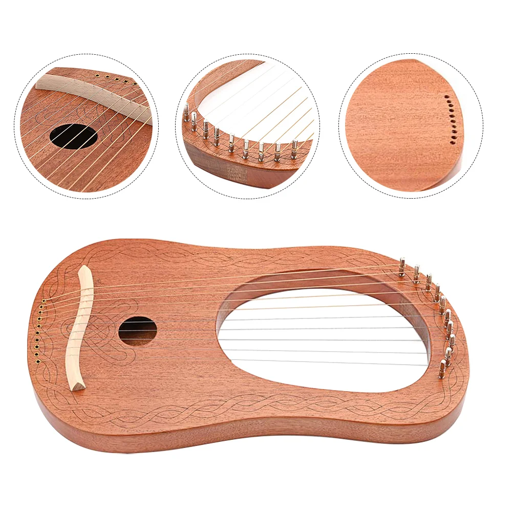 Portable Small Wooden Lyre Harp 10 String Musical Instrument for Music Prime Engraved Nanyangqin Harp Kit Tuning