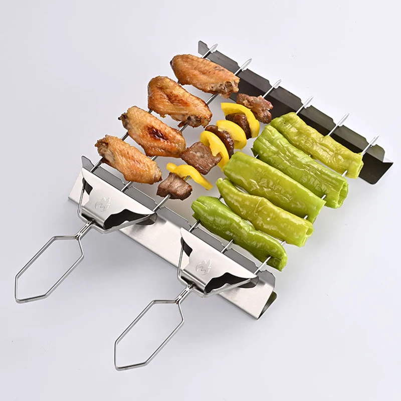 Three-Headed BBQ Skewers Set Stainless Steel Grilling Fork For Meat Veggies Fruits Reusable Roasting Sticks 3 Way Skewer barbecue skewers barbecue tools
