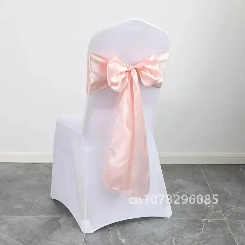 Description Picture 6 of item10/50PCS 17x275cm Satin Chair Sashes Rose Gold Bows Chair Cover Ribbons for Wedding Banquet Party Baby Shower Event Decorations