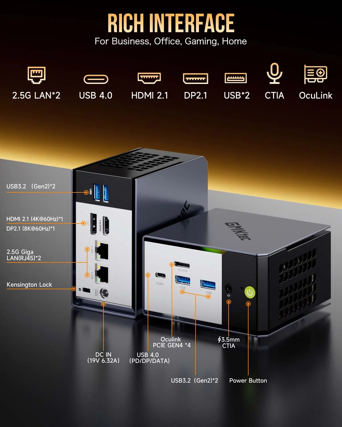 GMKtec Mini PC EVO-X1 AMD AI 9 HX 370 70W LPDDR5X 32GB 7500MHz PCIe4.0 M.2 SSD Wifi6 BT5.2 USB3.2*4 Gaming AI Computer 4