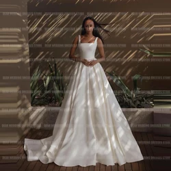 Simple 2024 Wedding Dresses For Woman Formal Sexy A Line Boat Neck Backless Satin Bride Gowns Party Customized Vestidos  De Gala