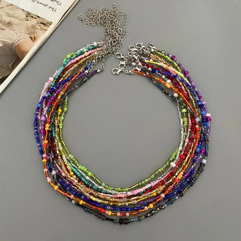 1 pc Irregualr Glasses Beads Choker Necklace for Women Fashion Trendy Popular Short Neck Jewelry Colorful Necklace