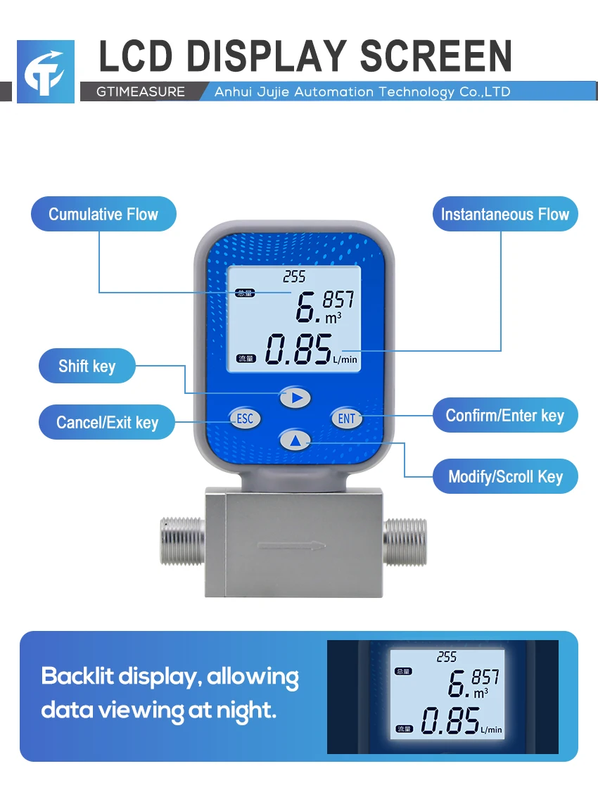 High Precision Gas Measuring Flowmeter Wide Range Aluminum Alloy Digital Thermal