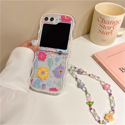 Korean Cute Colorful Flower Daisy Bracelet Clear Luxury Wavy Back Cover - ZFlip5 (Colored Daisies)