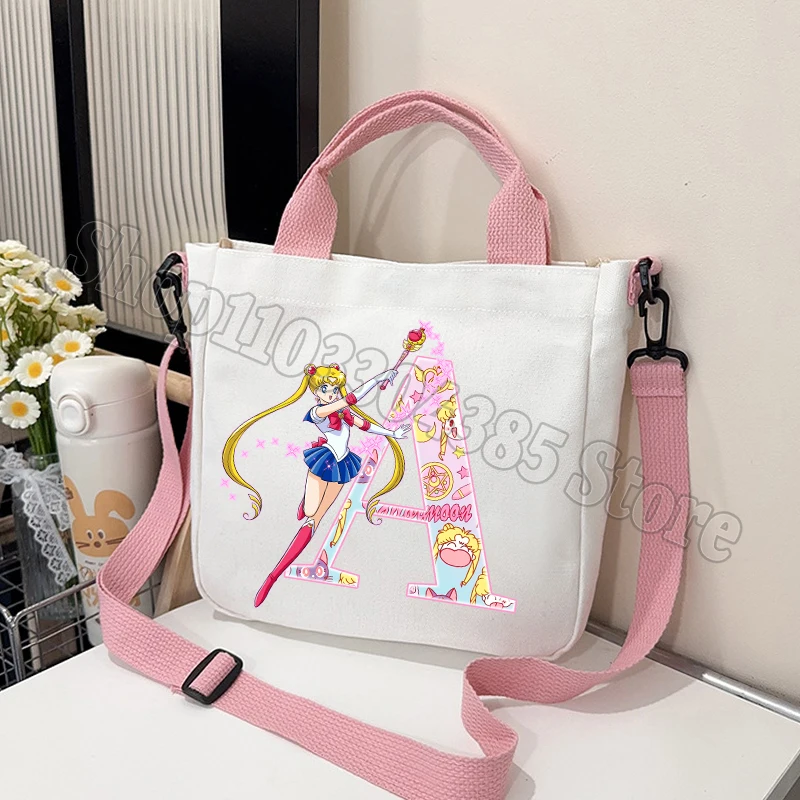 Chic Sailor Moon Crossbody Canvas Bag for Women - Cute Personalized Letter Handbag and Travel Pouch
