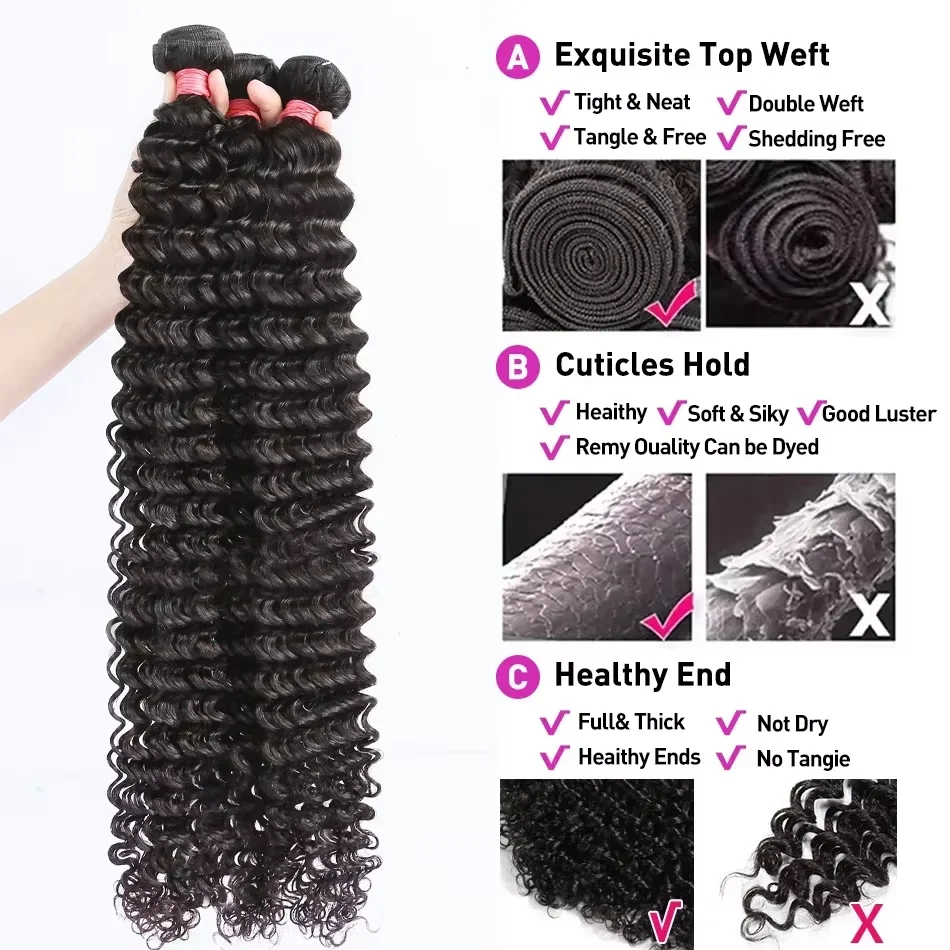 Deep Wave Bundles 1/3/4 Bundles Virgin Deep Curly Human Hair Extensions Natural Hair Water Wave 22 24 26 Inch For Women