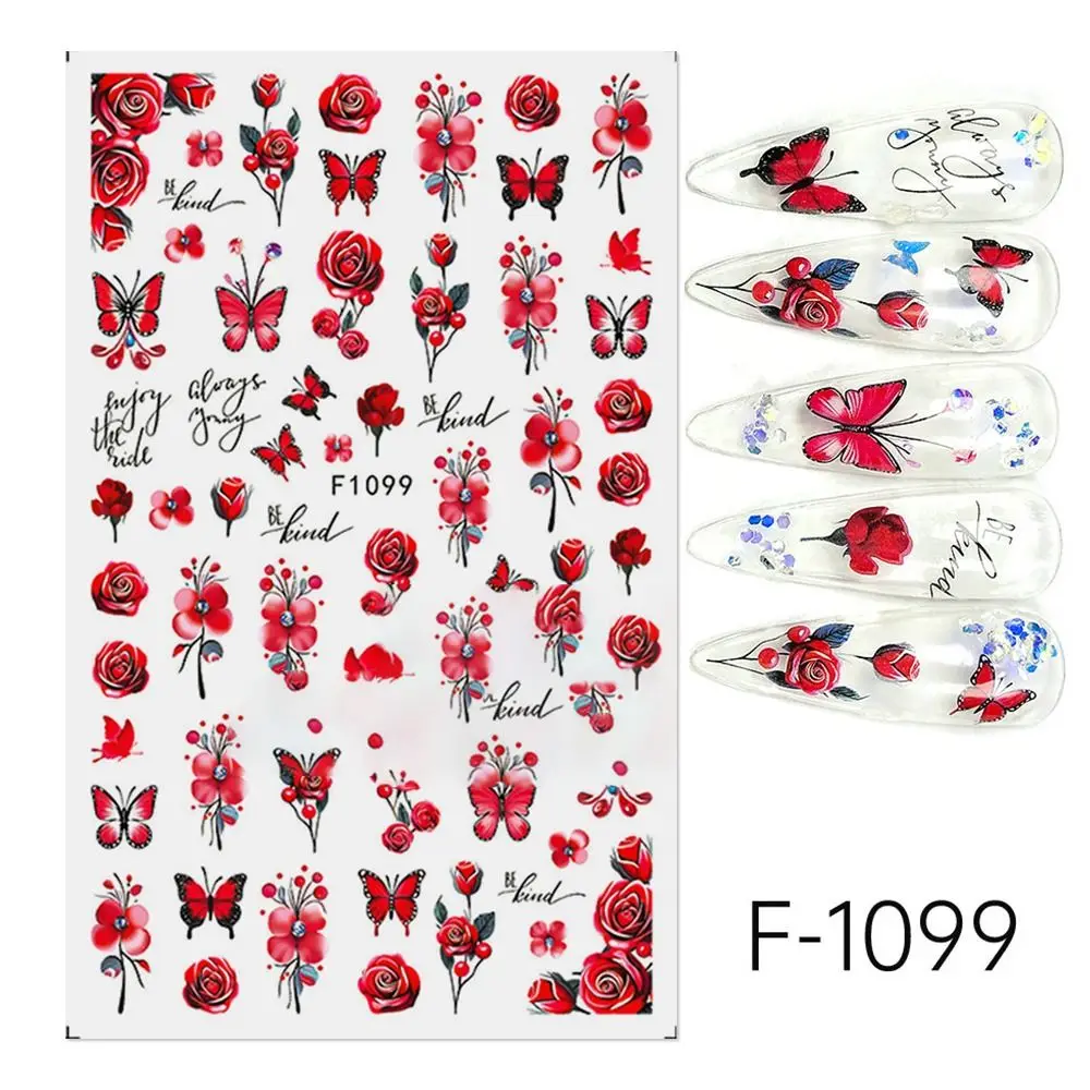 3D Design 3D Nail Art Decals Blossom Pink Flowers Design Nail Decorations Purple Petals Butterflys Pattern Fashion Nails