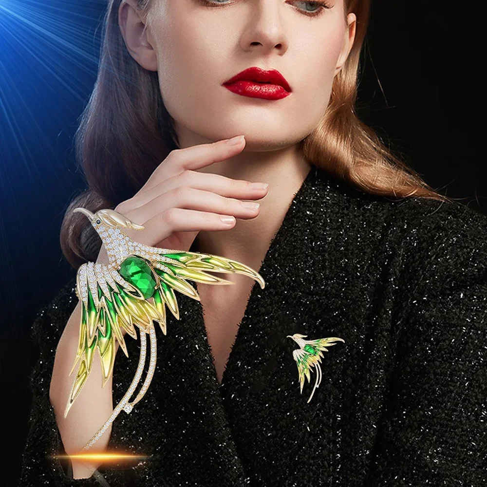 

Fashion Enamel Phoenix Brooch Five Color Flying Bird Rhinestone Animal Jewelry Accessories Banquet Party Brooches Gift for Women
