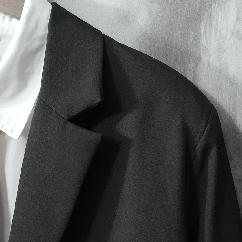 Suit Jacket Men's Flat Collar Suit Korean Style Loose Casual Black High-Grade Chic CasualTop Two Single-Brewed Spring and Autumn