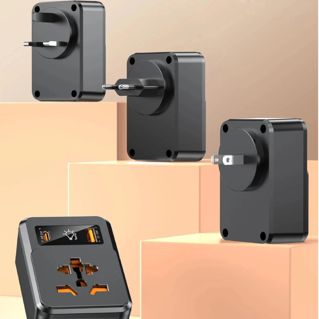 Universal Travel Adapter with Fast Charging USB Ports and Sensor Switch
