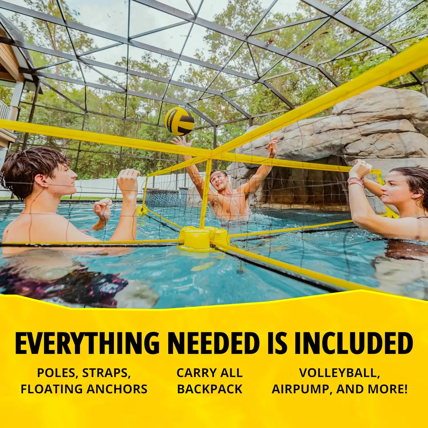H2O Volleyball Pool Game for Adults and Kids-Four Square Net Pool Game-Quick Assemble & Portable Volleyball Set f