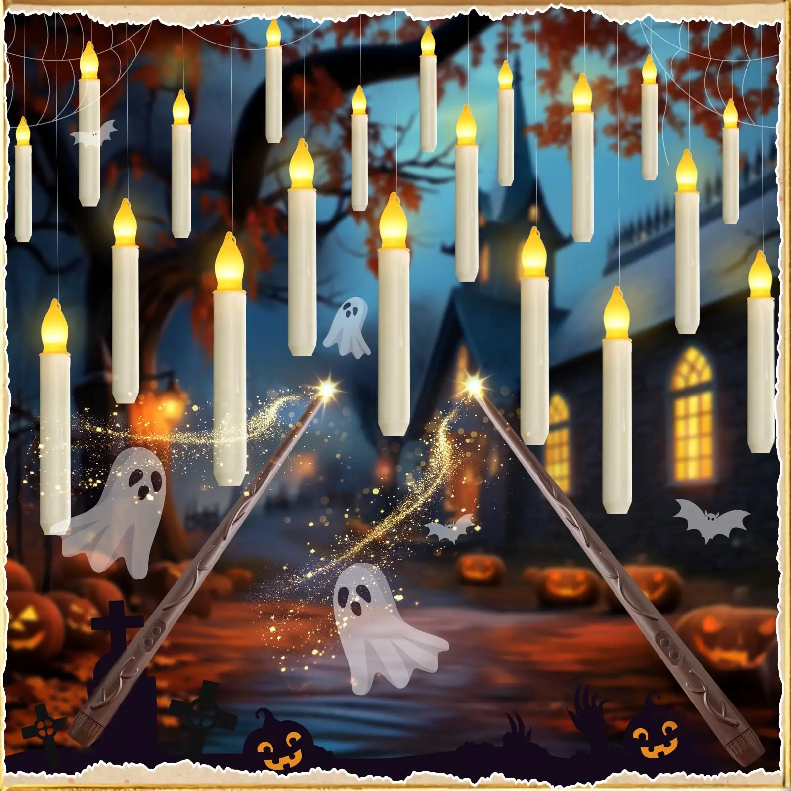 10-200 pezzi candele galleggianti con bacchetta magica tremolante luce calda candela senza fiamma a LED candele coniche per Natale/matrimonio/festa  15