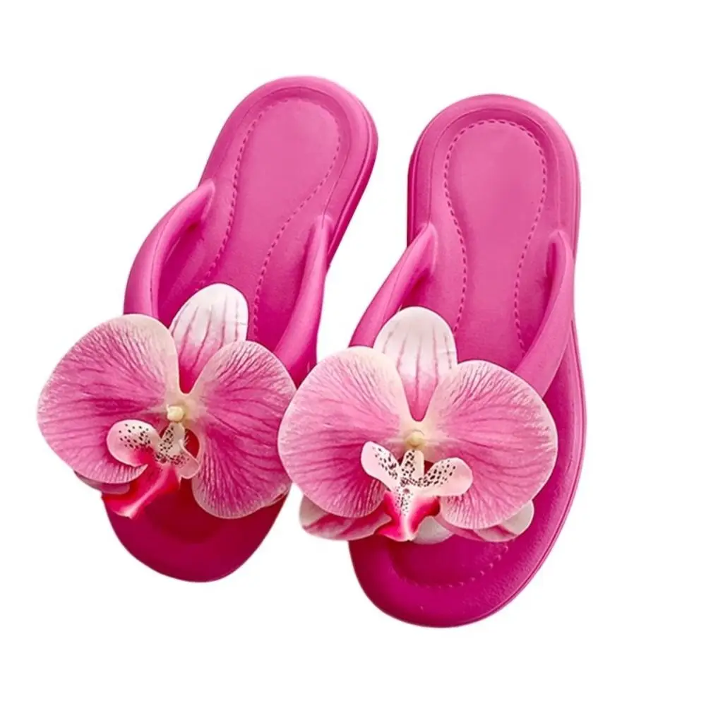 Cute Summer Butterfly Orchid Slipper Beach Elegant Flower Flip Flops Non-Slip Out Wear Women's Sandals Outdoor