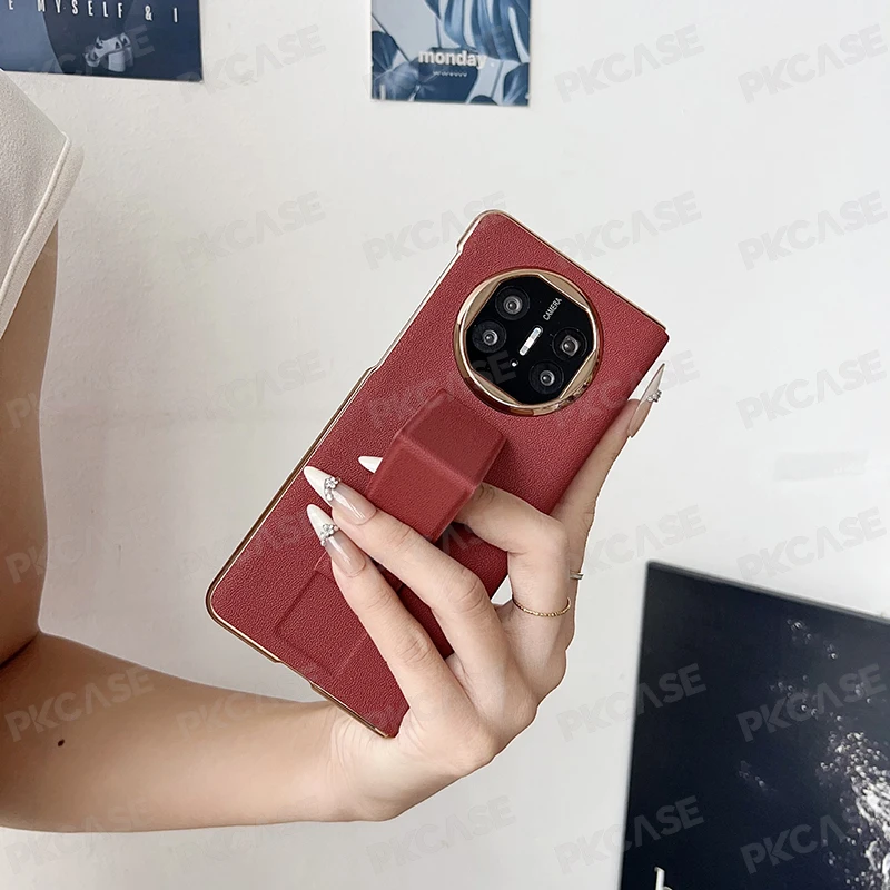 Shockproof Wristband Bracket Flip Leather Case with Smart View Window & Camera Protection