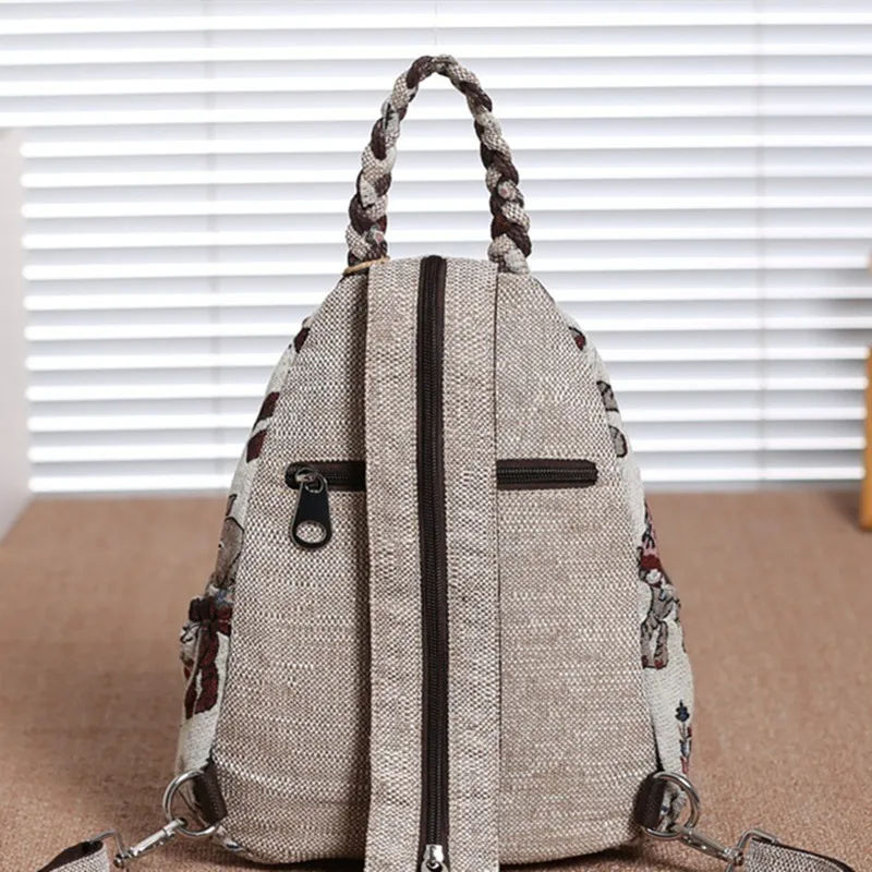 Ethnic Stye Womens Backpacks Double Layer Canvas Clothe Bags Lightweight Embroidery Print Travel Backpacks For Friends Gift 3