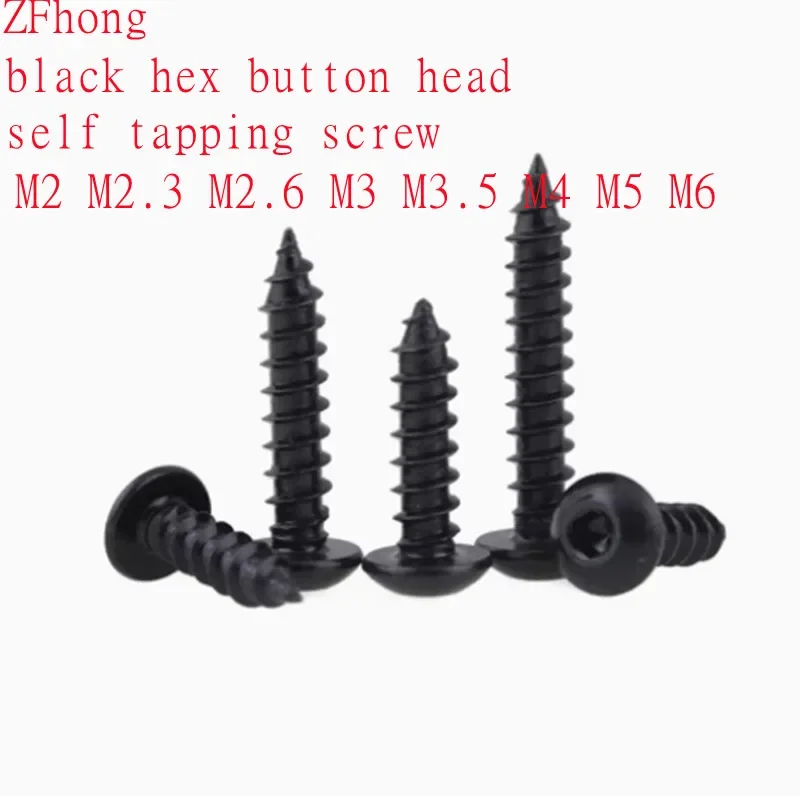 M2 M2.3 M2.6 M3 M3.5 M4 M5 M6 Black Hex Socket Button Head Self Tapping Screws 8.8 Steel Round Head Allen Tapping Screw 10-100pc