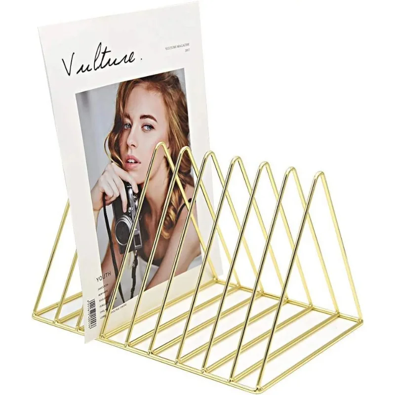 Triangle File Folder Racks and Magazine Holder,9 Lattice Metal Newspaper Holder Magazine for Office Home Decoration rose gold metal magazine organizer gold office a4 paper storage basket table finishing box simple wrought iron newspaper boxes