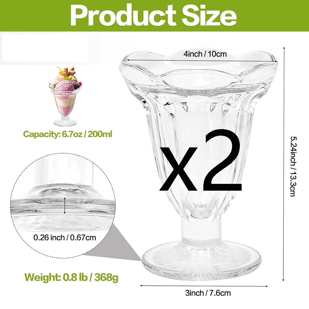 כוסות זכוכית טוליפ סונדה, כוסות חלב שקופות ברגליים כוסות גלידה סט קערות קינוח לשברבט טריפל, פירות, סלט