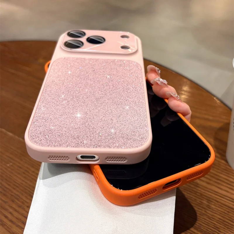 Luxury Bling Glitter Glass Case with Lens Protection and Shockproof Hybrid Bumper