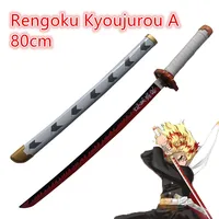 1:1 Demon Slayer Sword Weapon  Rengoku Kyoujurou B Cosplay Sword Anime Ninja Knife wood toy 80cm 2