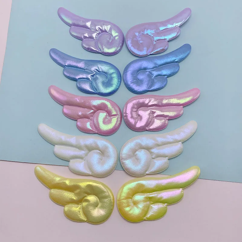30Pcs 7.8*3,6 CM Shiny Pu Engel Flügel Gepolsterte Appliques Für DIY Brosche Schmuck Zubehör kinder Kleidung spielzeug Decor Patches