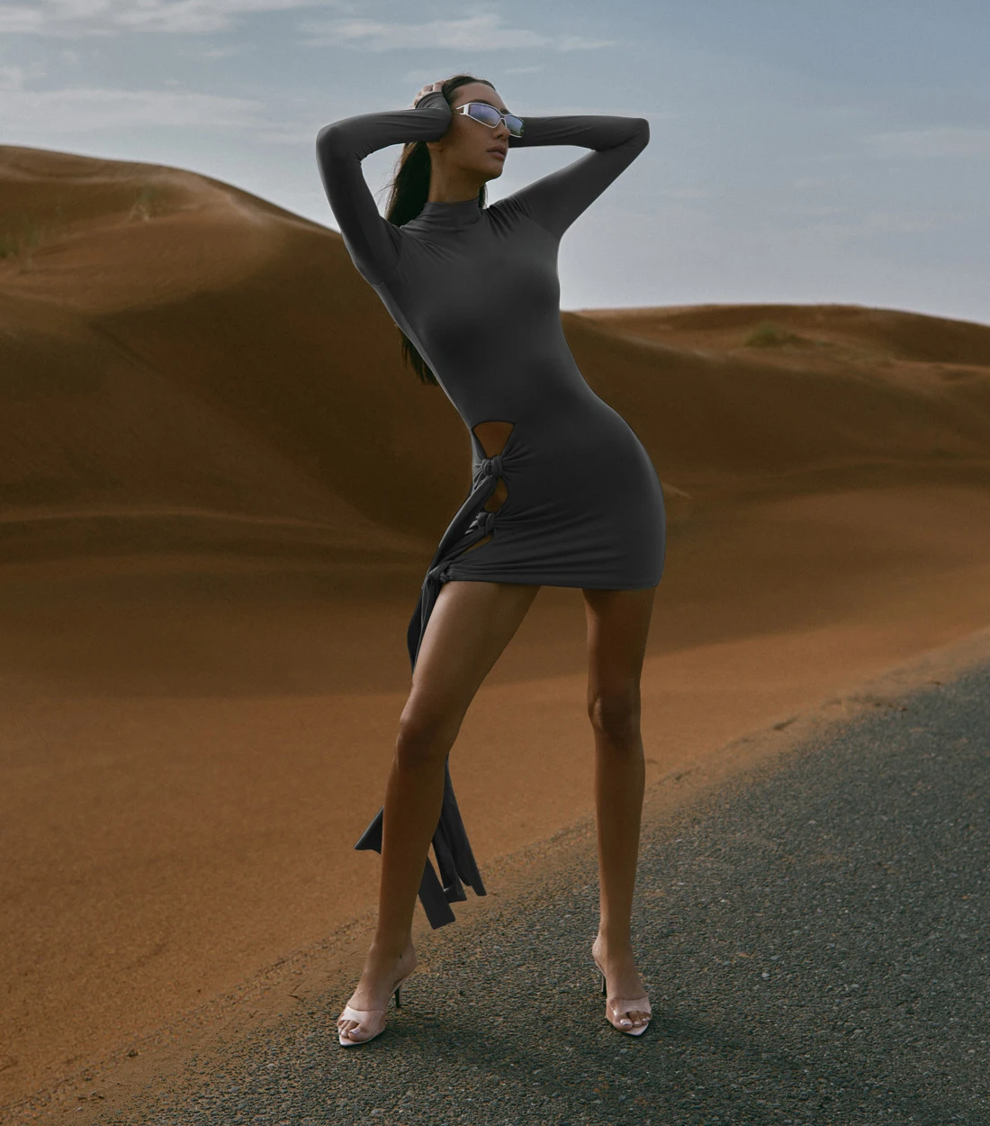 JULISSA MO Sexy Hollow Out Bandage Women Dress Long Sleeve Turtleneck Elastic Tight Dress Female Autumn Elegant Club Party Dress