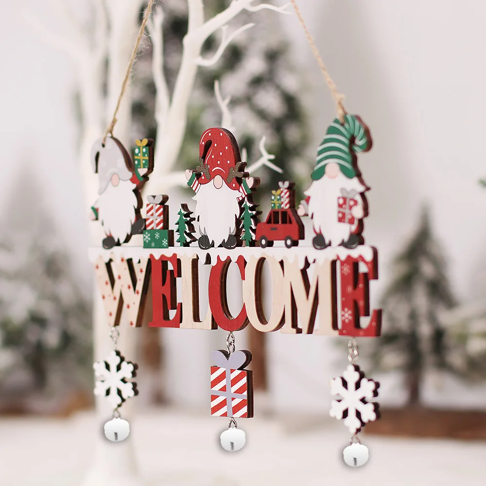 Christmas Decorations Santa Claus Wooden Ornament Merry Christmas Noel Home Door Christmas Tree Pendant New Year