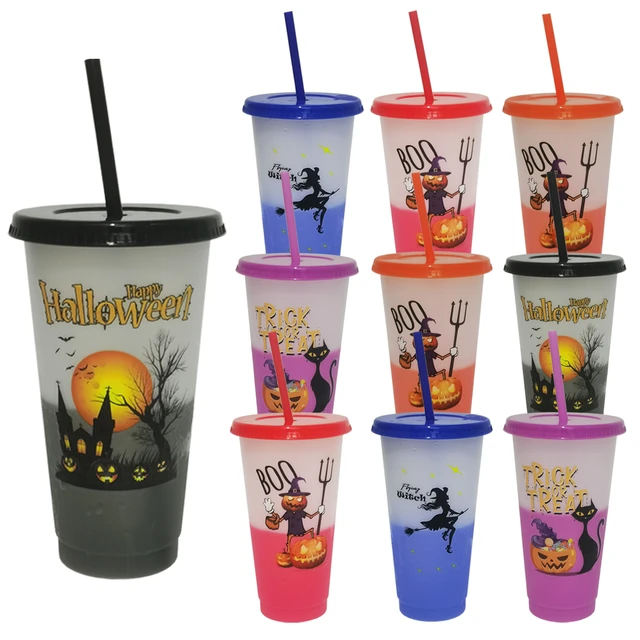 10 Pack 24oz Halloween Color Changing Cups with Lids and Straws, Plastic  Water Cup Bulk, Reusable Tumblers for Halloween Party - AliExpress