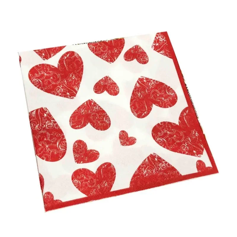 20pcs/P Heart Shaped Colourful Printed Napkin Wedding Valentine's Day Facial Tissue Proposal Decoration Wine Glass Flower Paper