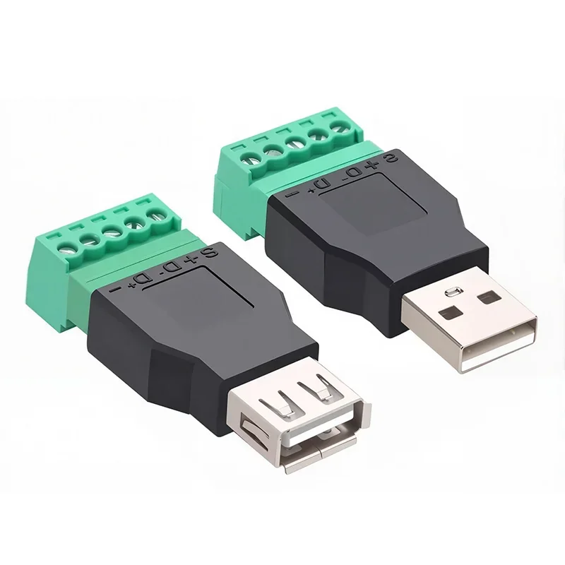 Universal USB 2.0 Type Connector with 5 Pin Screw Terminal - Solderless Male & Female Plug Socket