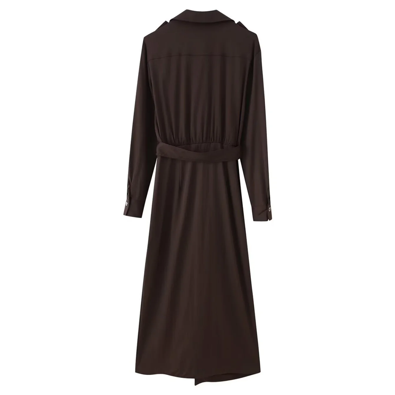 Women Elegant V-Neck Midi Dress Female Long Sleeve Shoulder Strap with Belted Slit Hem Chic Autumn Winter High Street Slim Dress