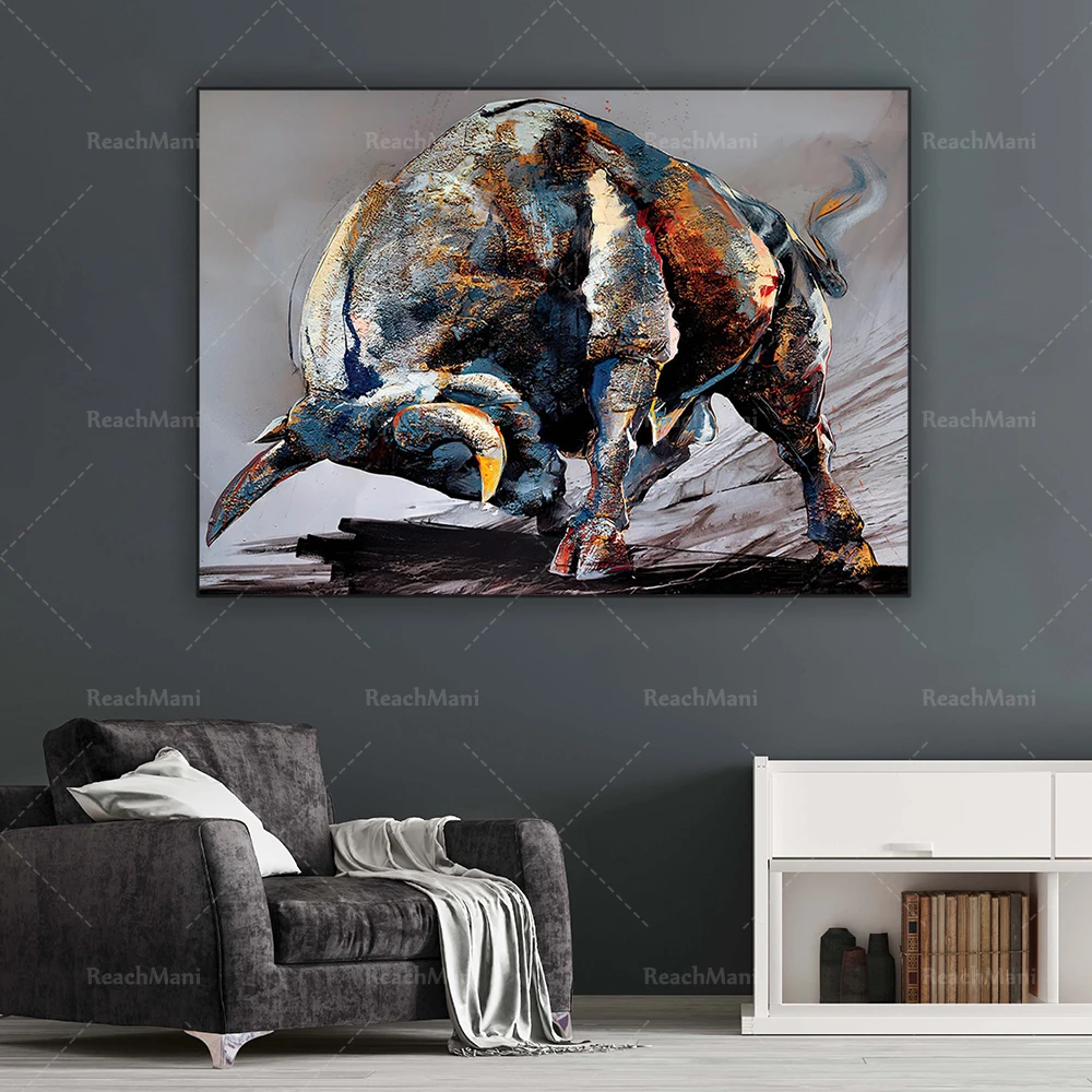 

bull animal wall art canvas print, entrepreneur motivation, bull poster, animal decoration poster